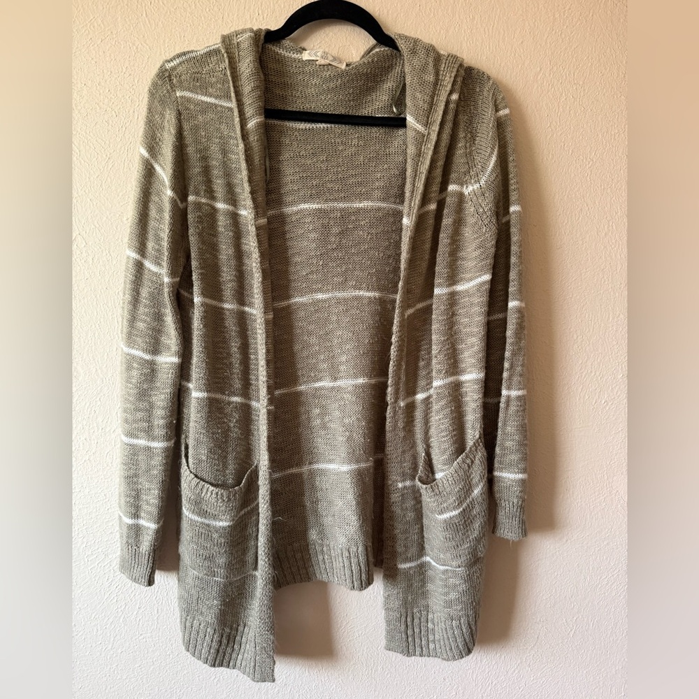 Pink Rose Striped Cardigan - Tan and White